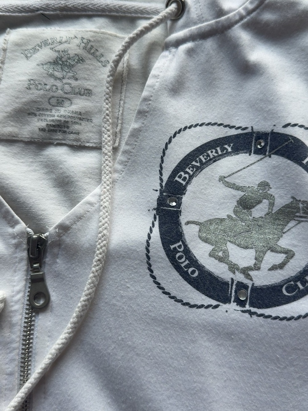 Beverly Hills Polo Club White Hoodie with Navy & Faded Green Logo